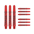 Nine intermediate 41mm Pro Grip Tag dart shafts in red and black with Target branding on white background
