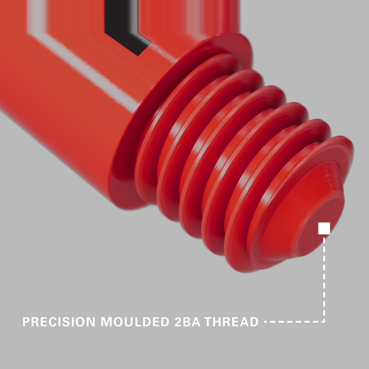 Close-up of the precision moulded 2BA thread on a red Pro Grip Tag dart shaft