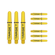 Nine short 34mm Pro Grip Tag dart shafts in yellow and black with Target branding on white background