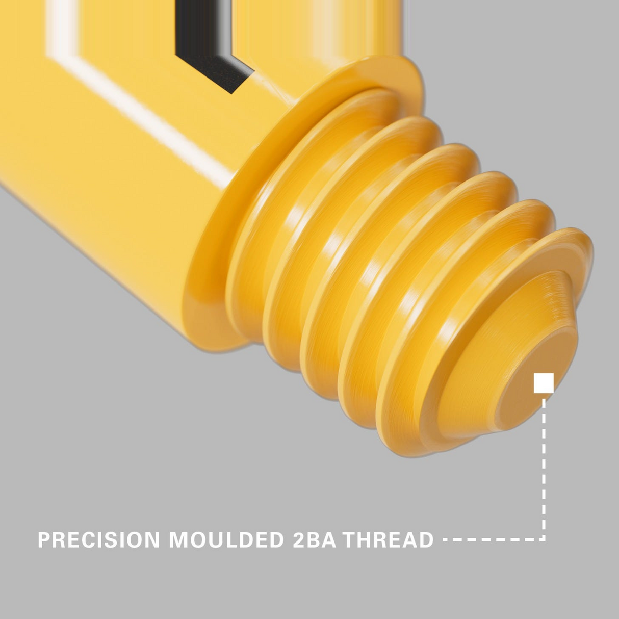 Close-up of the precision moulded 2BA thread on a yellow Pro Grip Tag dart shaft