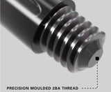 Macro close-up of dart shaft 2BA thread showing precision-moulded tip, ideal for secure fit on dart barrels