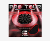 Front view of Pro Tour Black dartboard surround in packaging, showing lightweight polymer design for dart protection