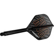 Single Raymond Van Barneveld K-Flex dart stem and flight, showing RVB initials, zebra pattern, isolated on white background