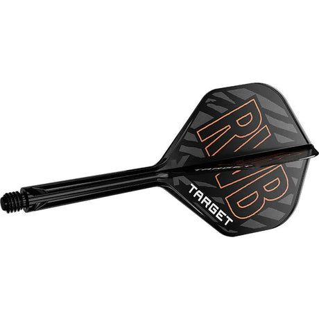 Single Raymond Van Barneveld K-Flex dart stem and flight, showing RVB initials, zebra pattern, isolated on white background