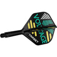 Full view of Rob Cross K-Flex No.2 dart flight and shaft, black with bold VOLTAGE graphics, isolated on white background