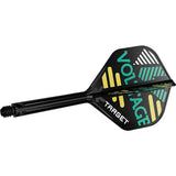 Full dart shaft and flight with VOLTAGE text, black design, and integrated K-Flex stem, isolated on white for dart equipment buyers