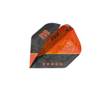 Angled close-up of single No.2 dart flight unfolded, showing orange tiger RVB design and five-star detail on white background