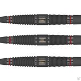 Three tungsten darts displayed side by side, highlighting detailed barrel grip texture and metallic central barrel feature on white background
