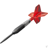 Target Shift dart – angled view of the straight black milled barrel with flight and shaft fitted