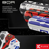Angled display of Star Wars dart cases in Darth Maul, R2-D2, and Stormtrooper designs with matching dart flights for K-Flex setup