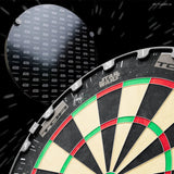 Angled close-up of Star Wars dartboard and branded surround, featuring detailed number ring and sci-fi themed graphics for darts setup