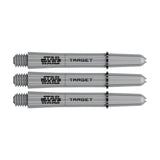 Set of three Star Wars Pro Grip dart shafts, full side view, grey color, threaded tips, isolated on white background