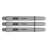 Three Star Wars Pro Grip dart shafts in silver, side by side, showing threaded tips and clear branding on white background