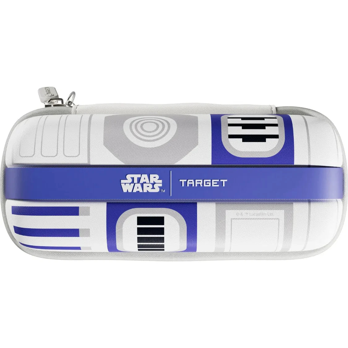 Top-down view of Star Wars R2-D2 darts case with zipper, full exterior design on white background
