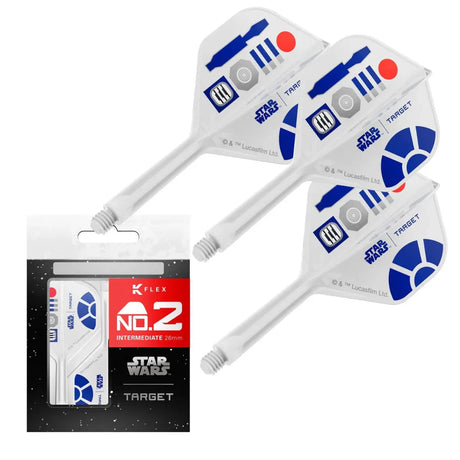Star Wars R2-D2 No.2 K-Flex dart flights and stems set with packaging, intermediate 26mm, sci-fi themed flight graphics