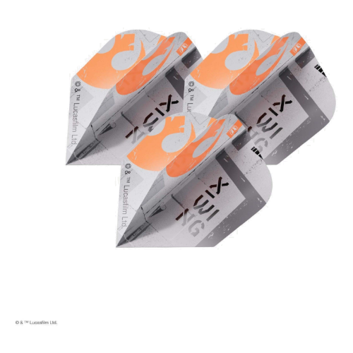 Target Star Wars X-Wing Pro Ultra No.6 dart flights on a white background, grey hull design with orange Rebel Alliance insignia