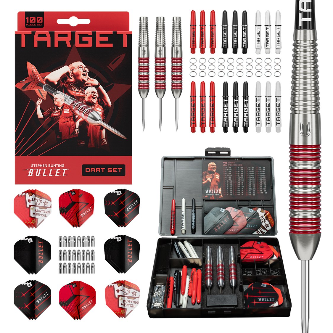 Target Stephen Bunting 100 piece brass darts set with storage case, flights and shafts