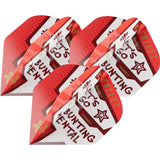 Three red and white No.2 dart flights arranged diagonally, highlighting Bunting Mental design and durable laminated construction
