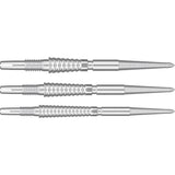 Three Swiss Storm LNC dart points displayed horizontally on white background, emphasizing unique grip texture and precision steel tips