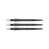 Three Storm Onyx Swiss dart points side by side, black with silver threaded tips, isolated on white, showing grip texture and flush-fit design