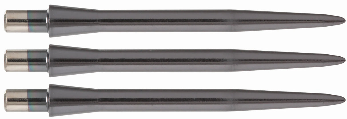 Three smooth steel dart points arranged horizontally, full product view on white, highlighting machined profile and tapered tip