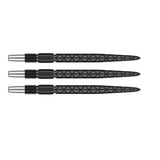 Three Swiss Diamond Pro dart points shown side by side flat on white, featuring black laser-etched barrels for enhanced grip
