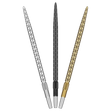 Three Swiss Diamond Pro dart points in silver, black, and gold with laser-etched diamond grip texture, isolated on white background