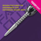 Target Swiss FLT Points silver – close-up of the rough-textured grip tip