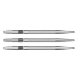 Set of three Swiss GRD dart points in full view, isolated on white background, highlighting knurled grip and machined steel tips