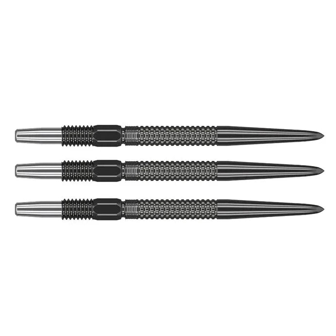 Three Swiss GRD dart points aligned side by side on white background, highlighting grip texture and durable steel construction
