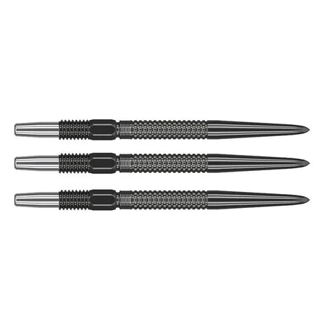Three Swiss GRD dart points aligned side by side on white background, highlighting grip texture and durable steel construction