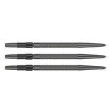 Three Swiss GRD dart points aligned horizontally on white background, showcasing detailed knurled grip and streamlined steel tip design.