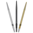 Three Swiss GRD dart points in silver, black, and gold, full product view on white background highlighting grip texture and point profile