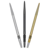 Three Swiss GRD dart points in silver, black, and gold, full product view on white background highlighting grip texture and point profile