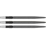 Three Swiss SLK dart points aligned side by side on white background showing grip area and smooth black finish for dartboard accuracy