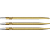 Three gold Swiss SLK dart points with precision tips and textured grip, full horizontal view on white background