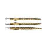 Three Swiss Storm Diamond dart points gold finish full view, diamond grip texture, isolated on white for dart equipment buyers