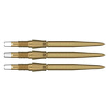 Three gold Swiss Storm Nano dart points aligned side by side, showing precision grip texture and full length on white background