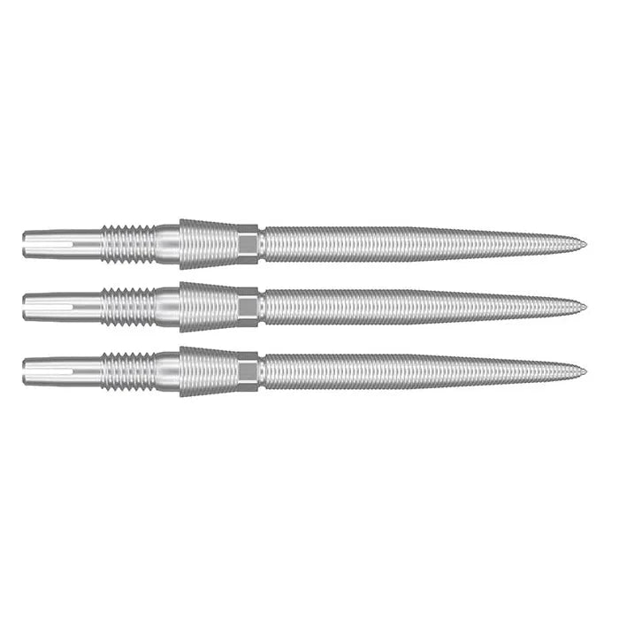 Three Swiss Storm Nano dart points side by side on white background highlighting grip texture and precision tip design