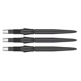 Three Swiss Storm dart points aligned horizontally on white background, showing grip rings and tapered steel tip design for darts