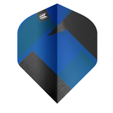 Blue No.2 dart flight with geometric black accents and angular pattern, isolated on white background, standard dart accessory.