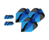 Nine blue and black No.6 dart flights displayed on white background, angled to show pattern and set count for dart accessories
