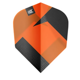Standard shape dart flight in orange and black geometric design, isolated on white background for dart accessories