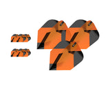 Three sets of orange and black Ten-X dart flights arranged on white background, highlighting total quantity and angular flight design.