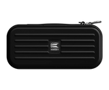 Black EVA darts case full front view, ridged protective exterior, zippered closure, isolated on white background for dart accessories