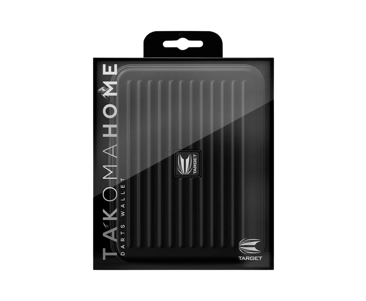 Black dart case in retail packaging, ribbed texture and logo visible, straight-on view for dart accessory storage shoppers