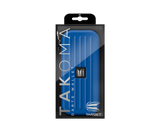 Full packaged view of blue Takoma darts case with hard shell design, vertical grooves, and compact storage, ideal for dart accessories