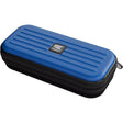 Blue EVA hard shell darts case with zip closure, angled view, isolated on white background for dart storage and protection