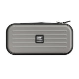 Full view grey dart case with zipper, ridged hard shell design, ideal for dart set and accessories storage