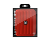 Red Takoma Home darts case in retail packaging, ribbed hard shell design, front-facing view ideal for dart accessories storage